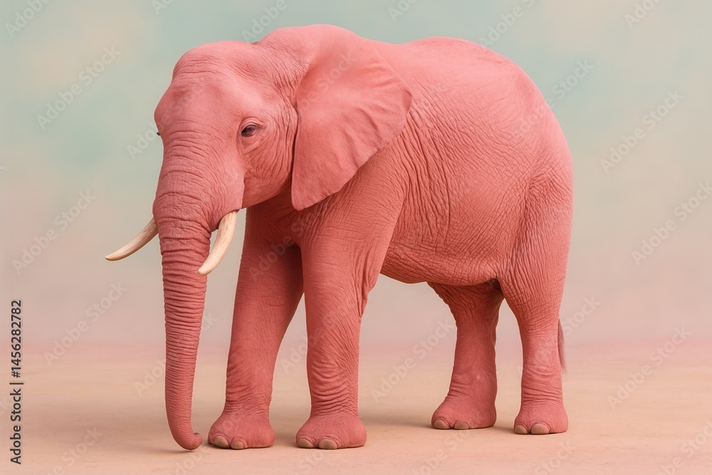 Pink elephant standing on a pastel background, showing unique concept