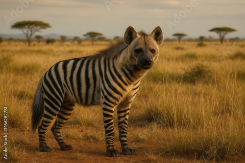 Obraz na płótnie Striped hyena standing in the african savanna at sunset w salonie