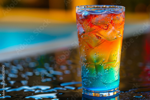 Vibrant citrus cocktail with sparkling bubbles, served in a colorful glass against a shimmering bokeh background.
