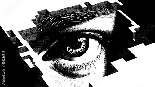 Hexagon Maze With Hidden Eye, vector design