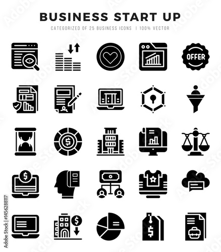 Business Start Up icons Pack. Glyph icons set. Business Start Up collection set.