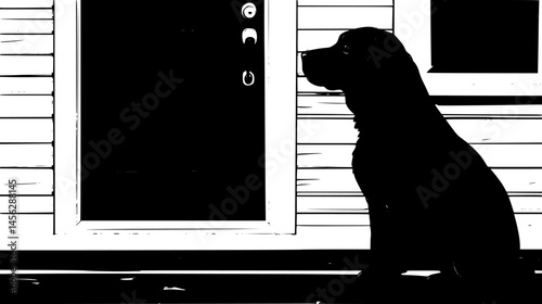 Loyal Dog Waiting By Front Door, vector design