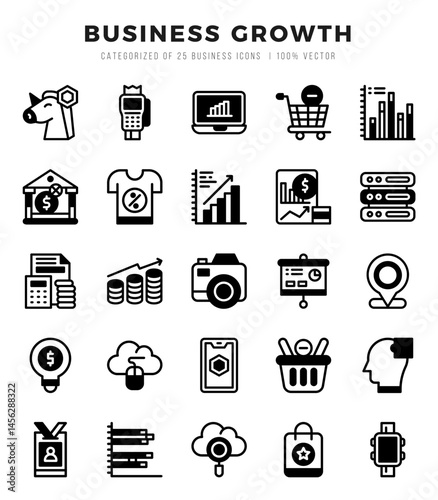 Business Growth Icons Pack. Lineal Filled icons set. Lineal Filled icon collection set.