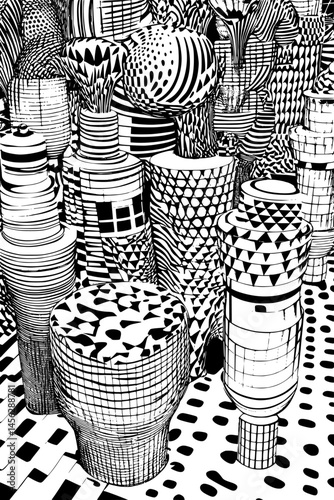 Morphing Forms Defying Usual Perspective, coloring book style, vector design