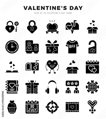 Valentine'S Day icons set. Collection of simple Glyph web icons.