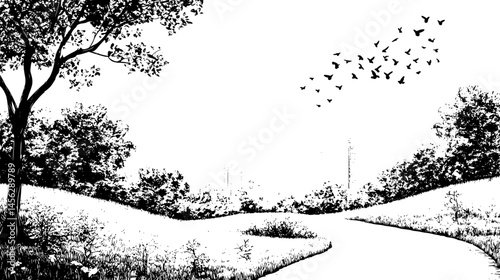 Path Through City Green Area, vector design