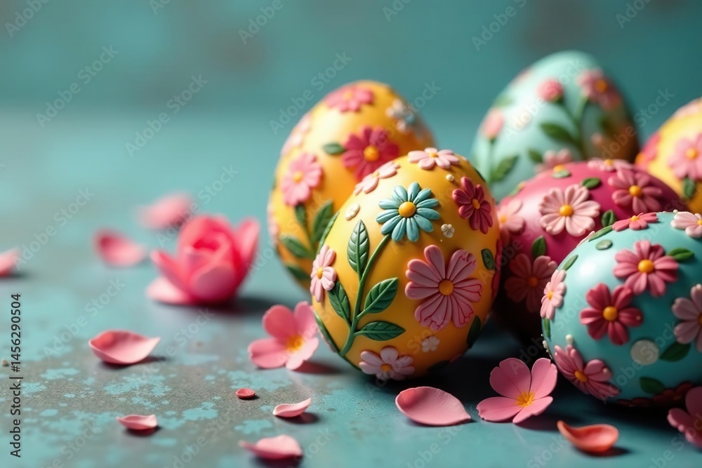 Fototapeta premium Close-up of intricately decorated Easter eggs , colorful, painted eggs