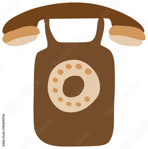This image is a cartoon illustration sticker,  of a vintage rotary telephone in brown and beige tones, done in a stylized and simplified form 