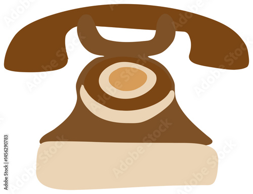 This image is a cartoon illustration   sticker, of a vintage rotary telephone in brown and beige tones, done in a stylized and simplified form.