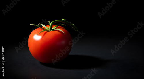 Single Red Tomato Still Life Photography on Dark Background
