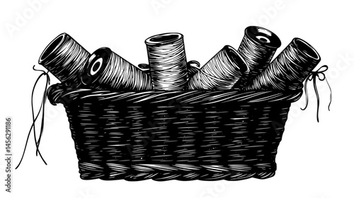 Sewing Basket With Thread Spools, vector design
