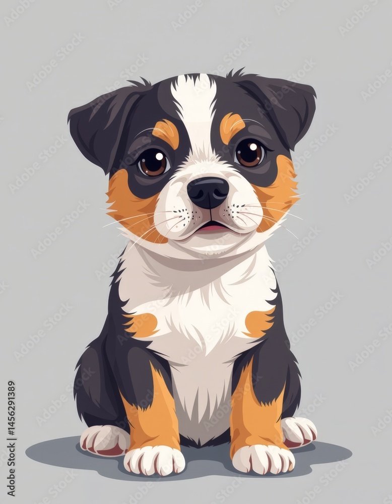 Adorable Cartoon Dog Illustration with Endearing Expression