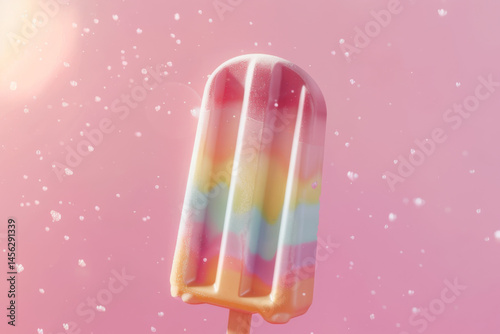 Obraz na płótnie Colorful popsicles on a pink background with ice cubes, capturing the refreshing essence of summer treats. w salonie