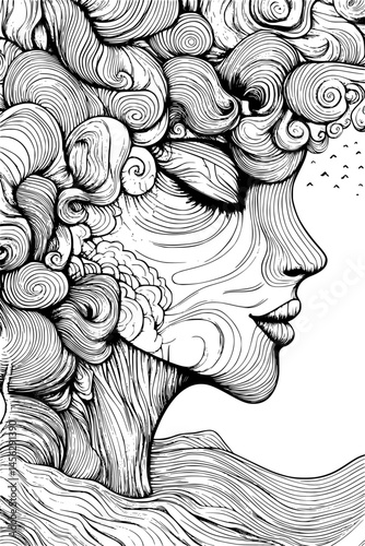Sheer Rock Faces Meeting Sea, coloring book style, vector design