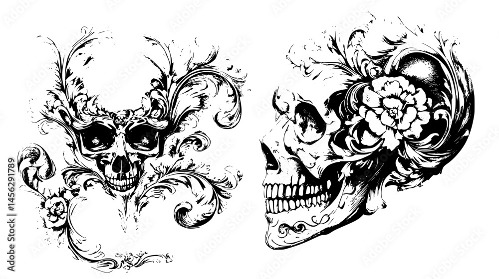 Obraz premium Skull With Intricate Engraved Patterns, vector design