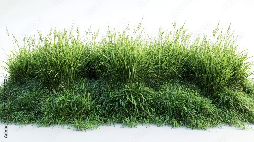 Fototapeta premium Lush, vibrant green grass clump on a pristine white background. Isolated