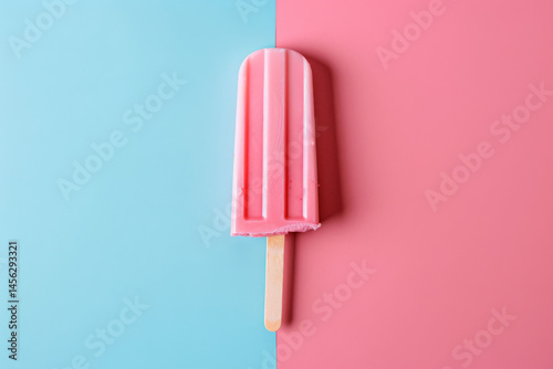 Obraz na płótnie Pink popsicle on a two-tone background, with half blue and half pink, creating a vibrant contrast. w salonie