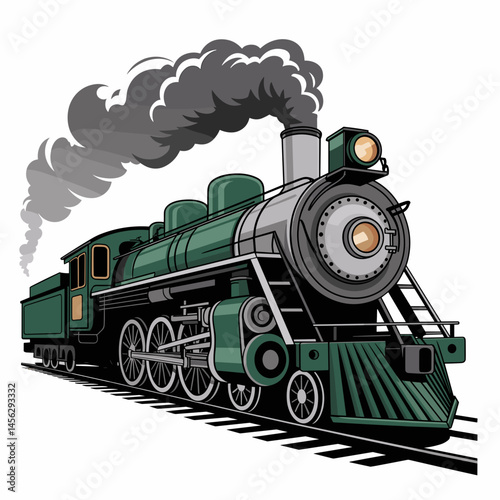 Vintage Steam Locomotive Vector on Railway Tracks