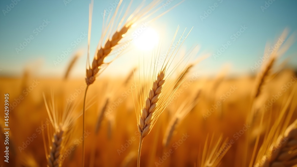 Golden Wheat Field: Grain Crop Under the Sunny Sky in Summer Golden Wheat Field: Grain Crop Under the Sunny Sky in Summer