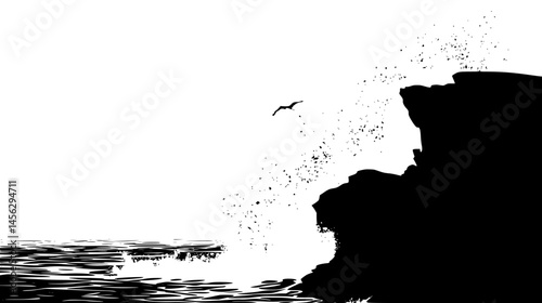 Waves Crashing Near Rocky Edge, vector design