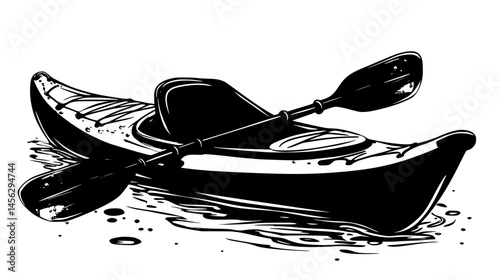 Wet Paddle Resting On Kayak, vector design