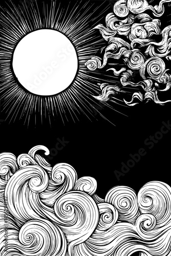 Wind Brushing Over Icy Tops, coloring book style, vector design