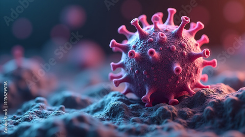 Genetically engineered virus particle suspended in synthetic fluid, surrounded by data streams and nanotechnology symbols, close-up, microphotography