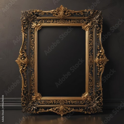 Elegant black & gold ornate frame with shimmering details on luxurious background , premium, shimmer