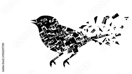 Bird Made Of Torn Magazine Text, vector illustration