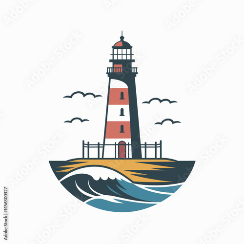 Southern Lighthouse Vector with Waves and Sunset