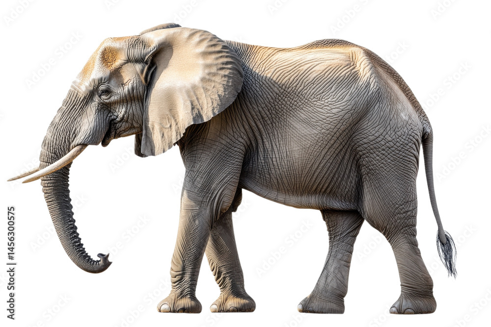 Fototapeta premium Majestic African Elephant Profile: Side View, Isolated on White Background. Perfect for wildlife on transparent background
