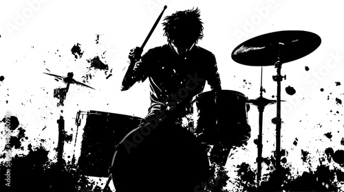 Drummer Mid Hit In Smoky Room, vector illustration