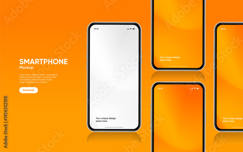 Realistic smartphone mockup. Mobile phone vector with isolated on white background. Device front view. 3D mobile phone with shadow. Realistic, high quality smart phone mockup for ui ux presentation.