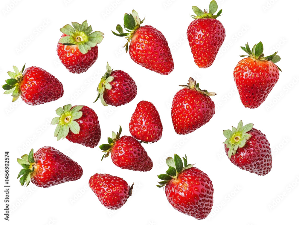 A bunch of strawberries scattered randomly,Transparent background, PNG file. The berries are vibrant and inviting, their color popping against the white A bunch of strawberries scattered randomly,Transparent background, PNG file. The berries are vibrant and inviting, their color popping against the white