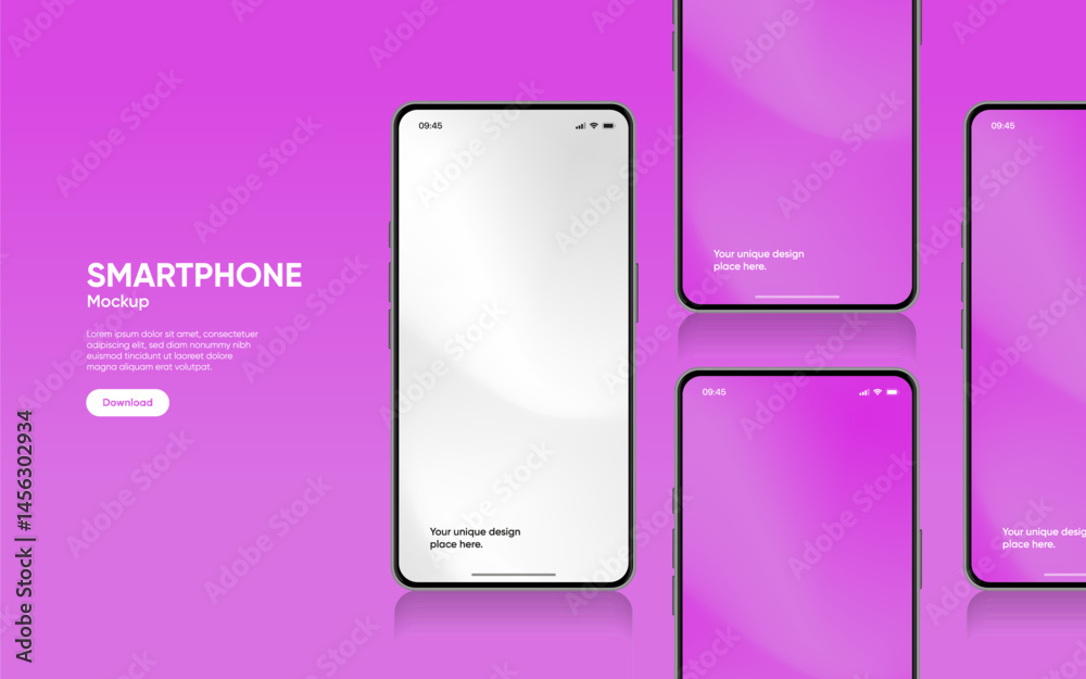 Fototapeta premium Realistic smartphone mockup. Mobile phone vector with isolated on white background. Device front view. 3D mobile phone with shadow. Realistic, high quality smart phone mockup for ui ux presentation.