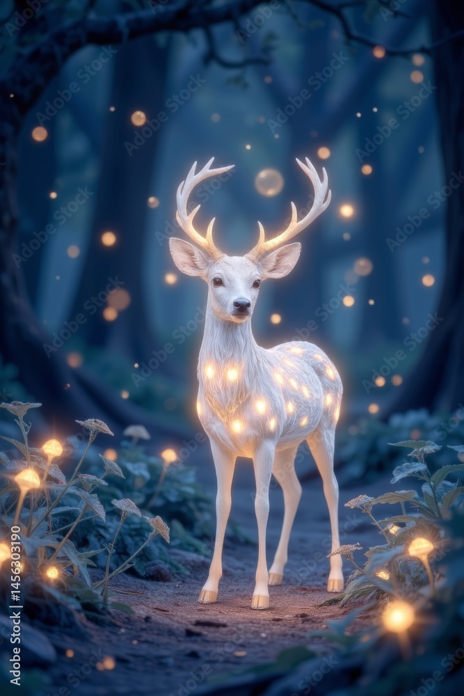 Mystical Glowing Deer in Enchanted Forest at Twilight