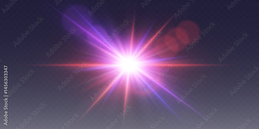 Obraz premium Magic star flare sparkle light and lens. On a transparent background.