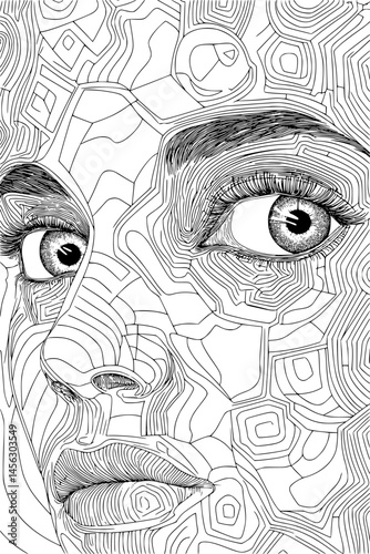 Hexagon Maze With Hidden Eye, coloring book design, vector illustration