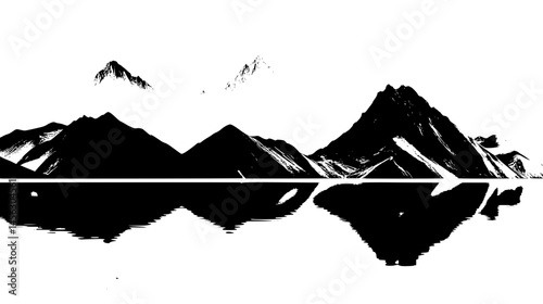Lakes Reflecting Towering Summits, vector illustration