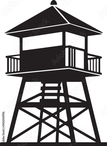 lifeguard tower silhouette, black and white silhouette, vector and illustration