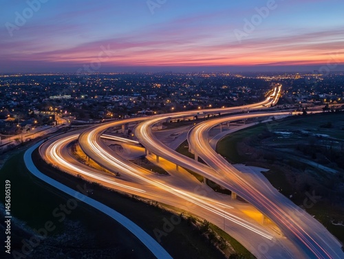 City highway interchange at dawn