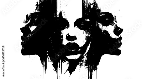 Mixed Media Faces With Texture, vector illustration