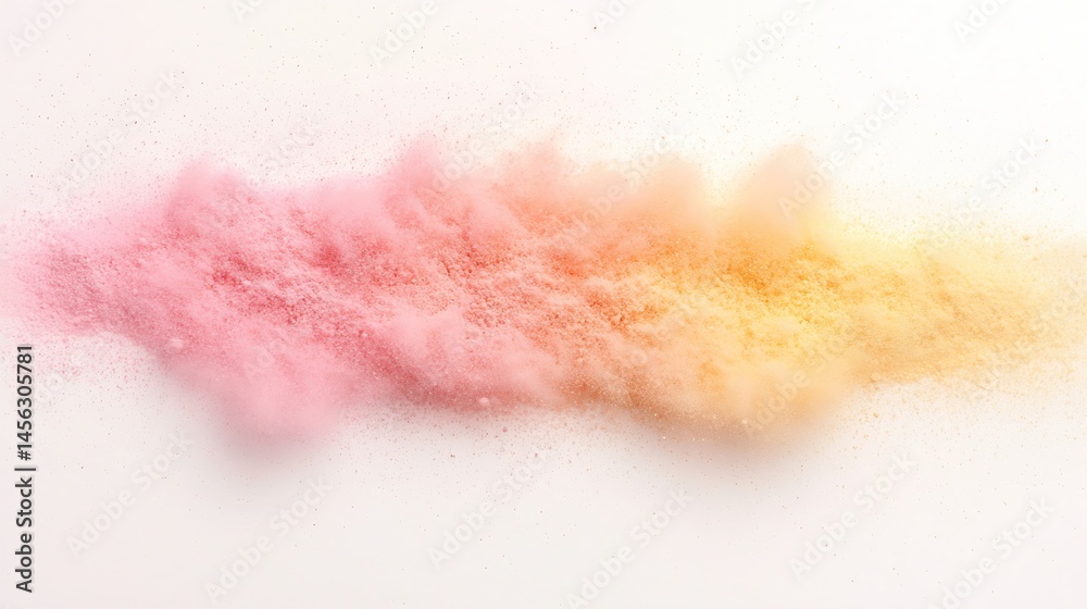 Fototapeta premium Vibrant Pink Orange Yellow Powder Explosion on White Background