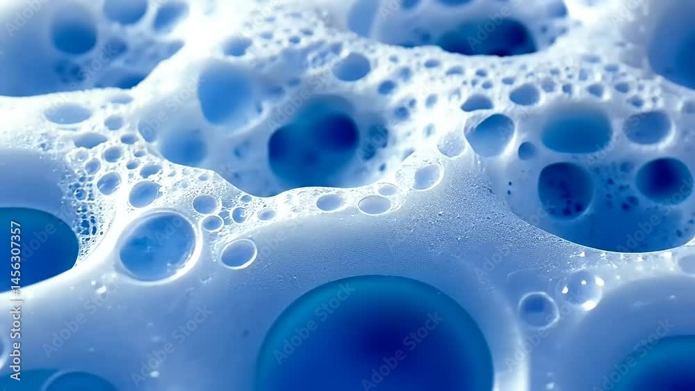Intricate close-up video of foam-like texture with mesmerizing blue and white bubbles Intricate close-up video of foam-like texture with mesmerizing blue and white bubbles