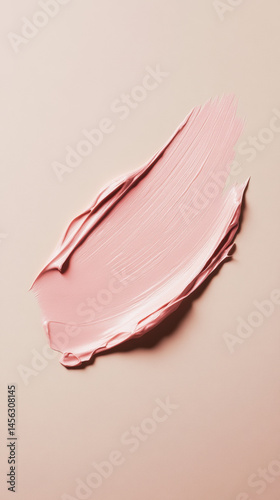 Smooth pink cosmetic cream or makeup foundation smeared on a soft beige background. Generative AI