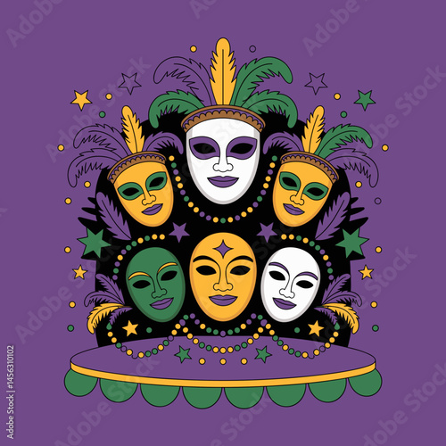 Colorful Mardi Gras Mask and Beads Vector Design