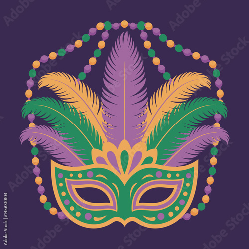 Colorful Mardi Gras Mask and Beads Vector Design