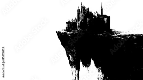 Towering Castle On Jagged Cliffside, vector illustration