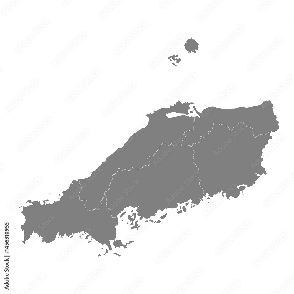 High Quality map of Chugoku is a region of Japan, with borders of the prefectures