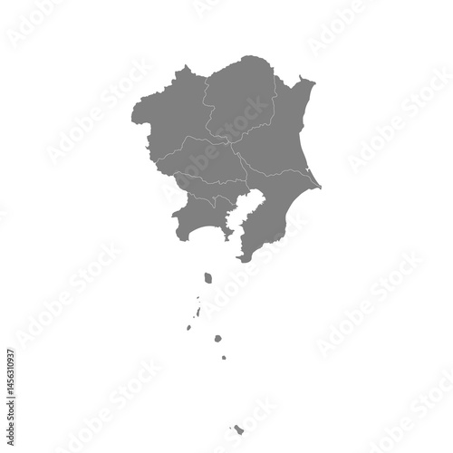 Obraz na płótnie High Quality map of Kanto is a region of Japan, with borders of the prefectures w salonie